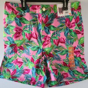 STELLA PARKER COLLECTION OF TROPICAL POP PINK FLORAL COMFY STRETCH FABRIC SHORTS